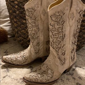 Corral Off White Glitter Inlay Western Cowgirl Cowboy Bridal Boots